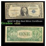 1935C $1 Blue Seal Silver Certificate Grades vf+