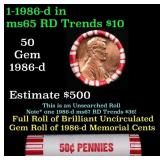 BU Shotgun Lincoln 1c roll, 1986-d 50 pcs Bank Wra