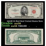 1953B $5 Red Seal United States Note Grades Choice