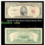 1953B $5 Red Seal United States Note Grades vf++