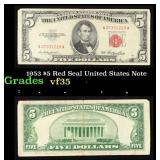 1953 $5 Red Seal United States Note Grades vf++