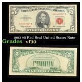 1963 $5 Red Seal United States Note Grades vf++