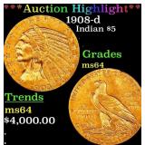 *Highlight* 1908-d Gold Indian Half Eagle $5 Choic