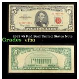 1963 $5 Red Seal United States Note Grades vf++