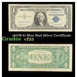 1957B $1 Blue Seal Silver Certificate Grades vf+