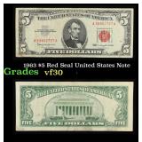 1963 $5 Red Seal United States Note Grades vf++