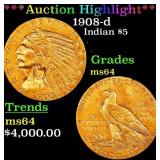*Highlight* 1908-d Gold Indian Half Eagle $5 Choic