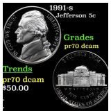 1991-s Proof Jefferson Nickel 5c pr70 dcam SEGS