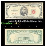 1963 $5 Red Seal United States Note Grades vf++