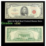 1963 $5 Red Seal United States Note Grades vf++