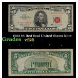 1963 $5 Red Seal United States Note Grades vf+