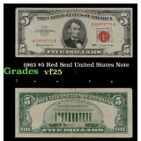1963 $5 Red Seal United States Note Grades vf+