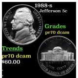 1988-s Proof Jefferson Nickel 5c pr70 dcam SEGS