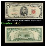 1963 $5 Red Seal United States Note Grades vf++
