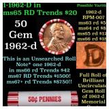 BU Shotgun Lincoln 1c roll, 1962-d 50 pcs Bank Wra