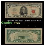 1963 $5 Red Seal United States Note Grades vf+