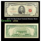 1963 $5 Red Seal United States Note Grades vf++