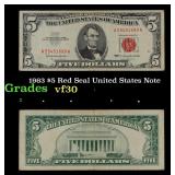 1963 $5 Red Seal United States Note Grades vf++