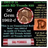 BU Shotgun Lincoln 1c roll, 1962-d 50 pcs Bank Wra