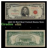 1963 $5 Red Seal United States Note Grades vf+