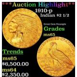 *Highlight* 1910-p Gold Indian Quarter Eagle $2 1/