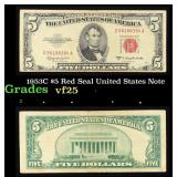 1953C $5 Red Seal United States Note Grades vf+