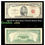 1953B $5 Red Seal United States Note Grades vf++