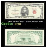 1963 $5 Red Seal United States Note Grades xf