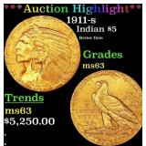 *Highlight* 1911-s Gold Indian Half Eagle $5 Selec