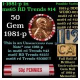 BU Shotgun Lincoln 1c roll, 1981-p 50 pcs Bank Wra