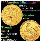 *Highlight* 1913-s Gold Indian Half Eagle $5 Choic