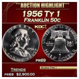 1956 Ty 1 Proof Franklin Half Dollar 50c pr69 SEGS