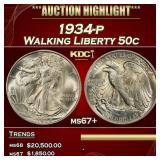 1934-p Walking Liberty Half Dollar 50c ms67+ SEGS