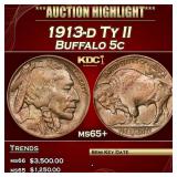 1913-d Ty II Buffalo Nickel 5c ms65+ SEGS