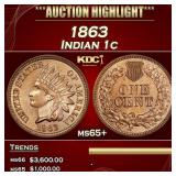 1863 Indian Cent 1c ms65+ SEGS
