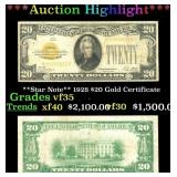 **Star Note** 1928 $20 Gold Certificate Grades vf+