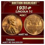 1931-p Lincoln Cent 1c ms67 rd SEGS