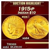 1915-p Gold Indian Eagle $10 ms64 SEGS