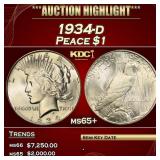 1934-d Peace Dollar $1 ms65+ SEGS