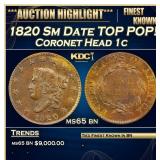 1820 Sm Date Coronet Head Large Cent TOP POP! 1c m