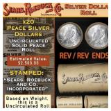 12- 20 Coin SEARS Peace Silver $1 Roll Uncirculate