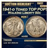 1941-d Walking Liberty Half Dollar Toned TOP POP!