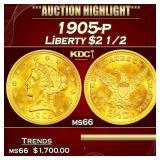 1905-p Gold Liberty Quarter Eagle $2 1/2 ms66 SEGS