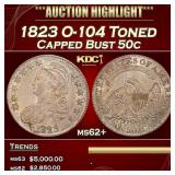 1823 Capped Bust Half Dollar O-104 Toned 50c Selec