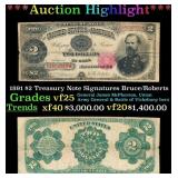 1891 $2 Treasury Note Grades vf+ Signatures Bruce/