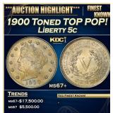 1900 Liberty Nickel Toned TOP POP! 5c ms67+ SEGS