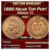 1890 Proof Indian Cent Near Top Pop! 1c pr66+ rb S