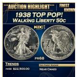 1938 Proof Walking Liberty Half Dollar TOP POP! 50