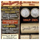 64- 20 SEARS Circ Morgan Dollar $1 Roll Silver 189