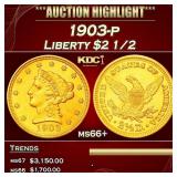 1903-p Gold Liberty Quarter Eagle $2 1/2 ms66+ SEG